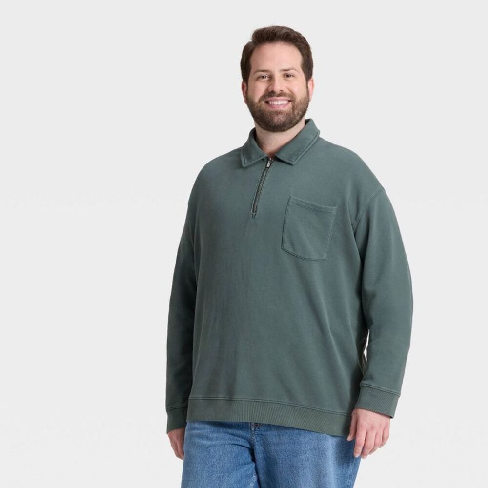 Men's Vintage 1/4 Zip Sweatshirt - Goodfellow & Co Green L
